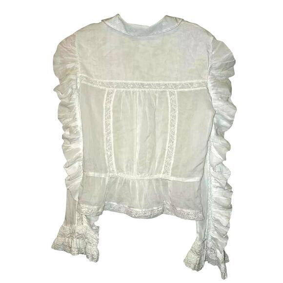 New Free People Penelope Long Sleeve Lace Button Blouse $168 MEDIUM Ivory - Picture 6 of 8
